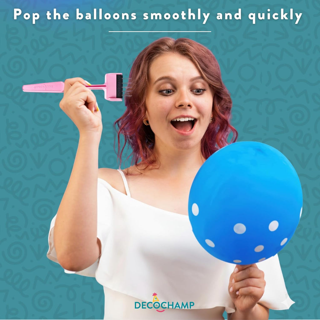 DECO POP Balloon Popper - Professional Decorator Striker Tool with 25 Steel Pins, Pink Whisper Party Supply Kit for Fast & Easy Event Cleanup & Balloon Games