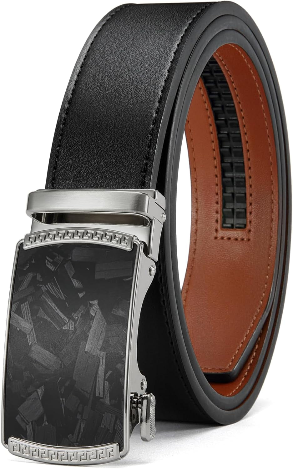 Men’s Leather Ratchet Belt 35mm, Adjustable Trim-to-Fit Waist Belt with Automatic Buckle, Micro-Adjust Comfort for Dress, Jeans & Casual Wear