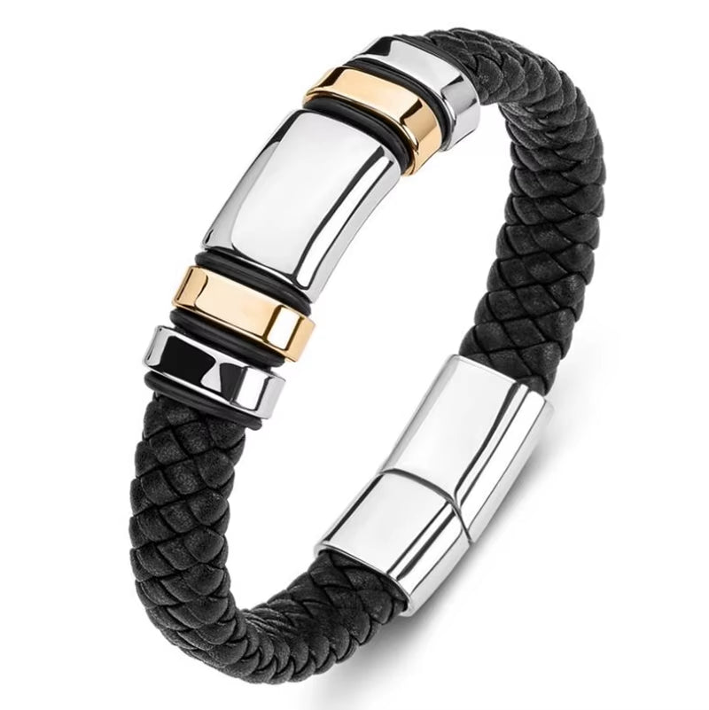 Men’s Classic Multilayer Leather Bracelet – Stylish Braided Wristband with Metal Magnetic Clasp | Fashion Accessory & Gift for Modern Gentlemen