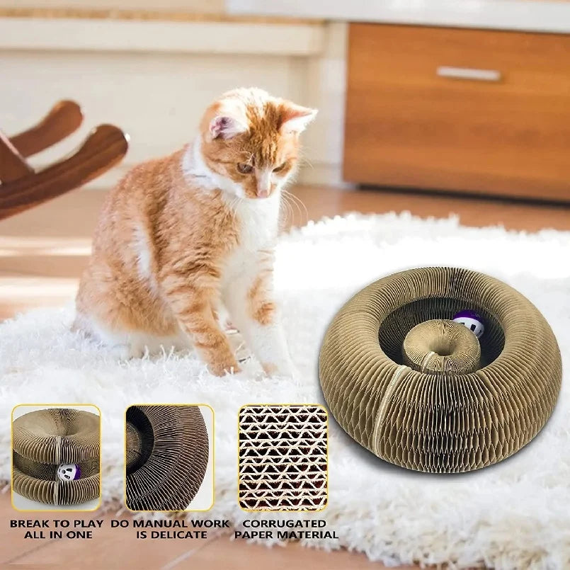 Foldable Magic Organ Cat Scratching Board – Durable Recyclable Cardboard Cat Scratcher & Bed | Interactive Toy for Kittens to Play, Scratch & Relax