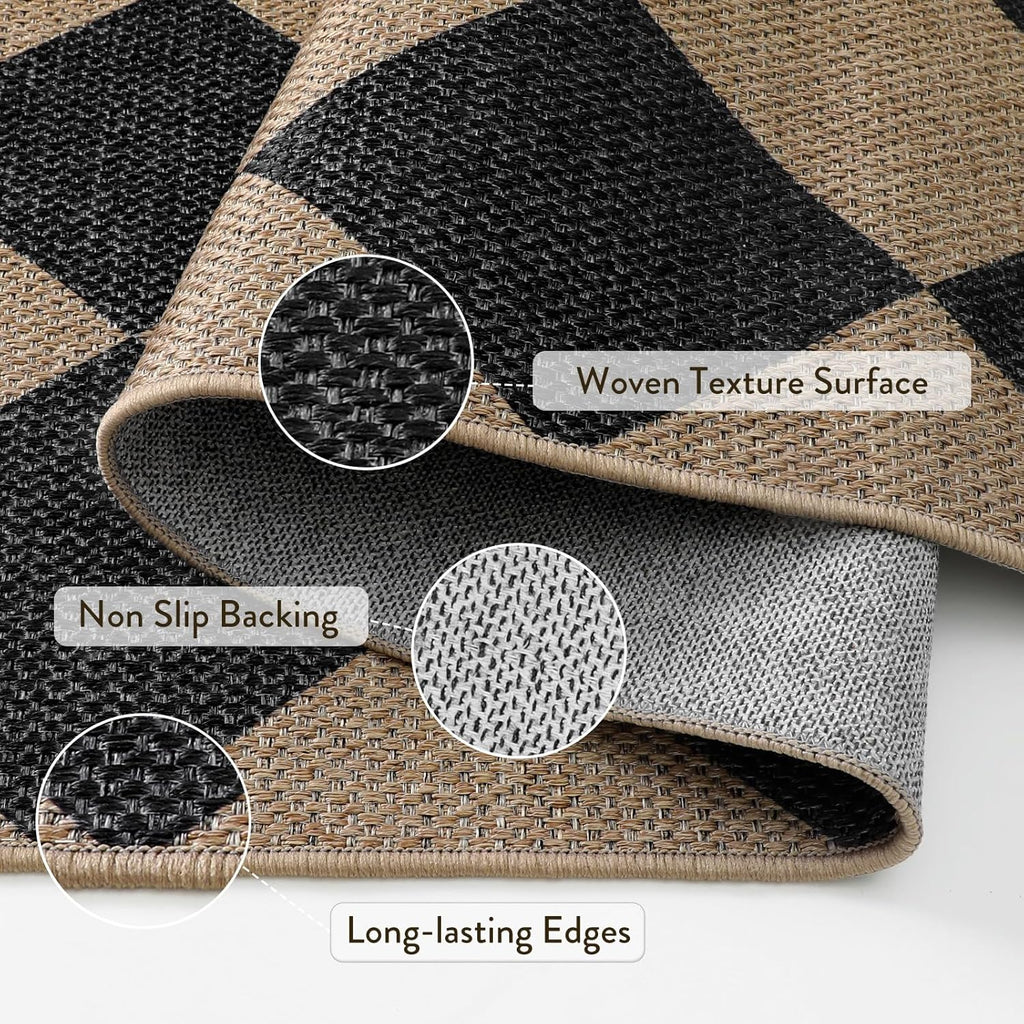 Checkered 2x6 Runner Rug - Washable Black Checkerboard Kitchen Mat, Non-Slip Indoor Outdoor Hallway Carpet, Low Pile Entryway Rug for Laundry & Mudroom