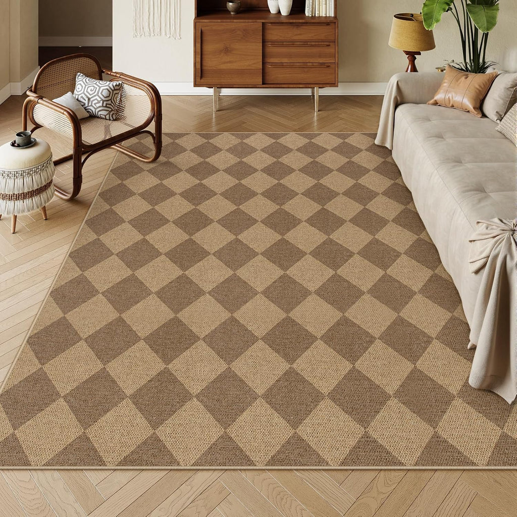 Checkered 2x6 Runner Rug - Washable Black Checkerboard Kitchen Mat, Non-Slip Indoor Outdoor Hallway Carpet, Low Pile Entryway Rug for Laundry & Mudroom