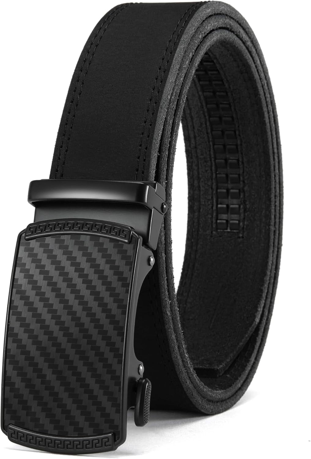 Men’s Leather Ratchet Belt 35mm, Adjustable Trim-to-Fit Waist Belt with Automatic Buckle, Micro-Adjust Comfort for Dress, Jeans & Casual Wear