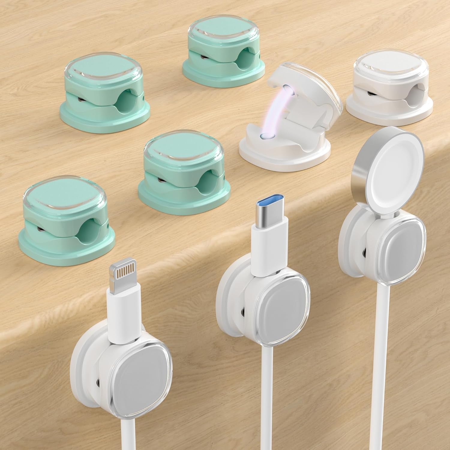 Magnetic Cable Clips 8-Pack - Adjustable Cord Holder for Desk & Nightstand, Multicolor Adhesive Wire Organizer for iPhone, PC & Car, No-Residue Cable Management