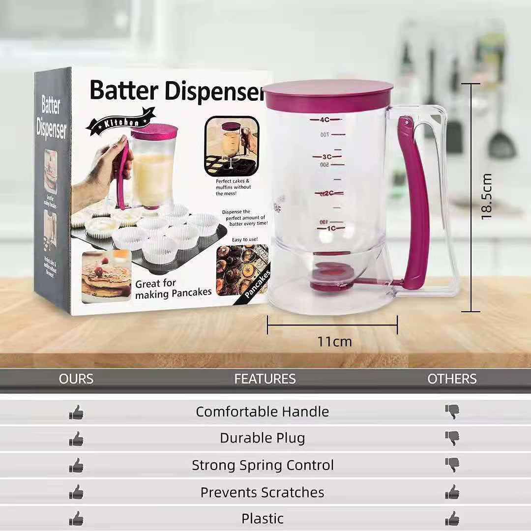 Batter Dispenser Cup for Cupcakes, Pancakes, Cookies & Cakes – Easy Pour Measuring Cup with Handle for Mess-Free Baking & Perfect Portions