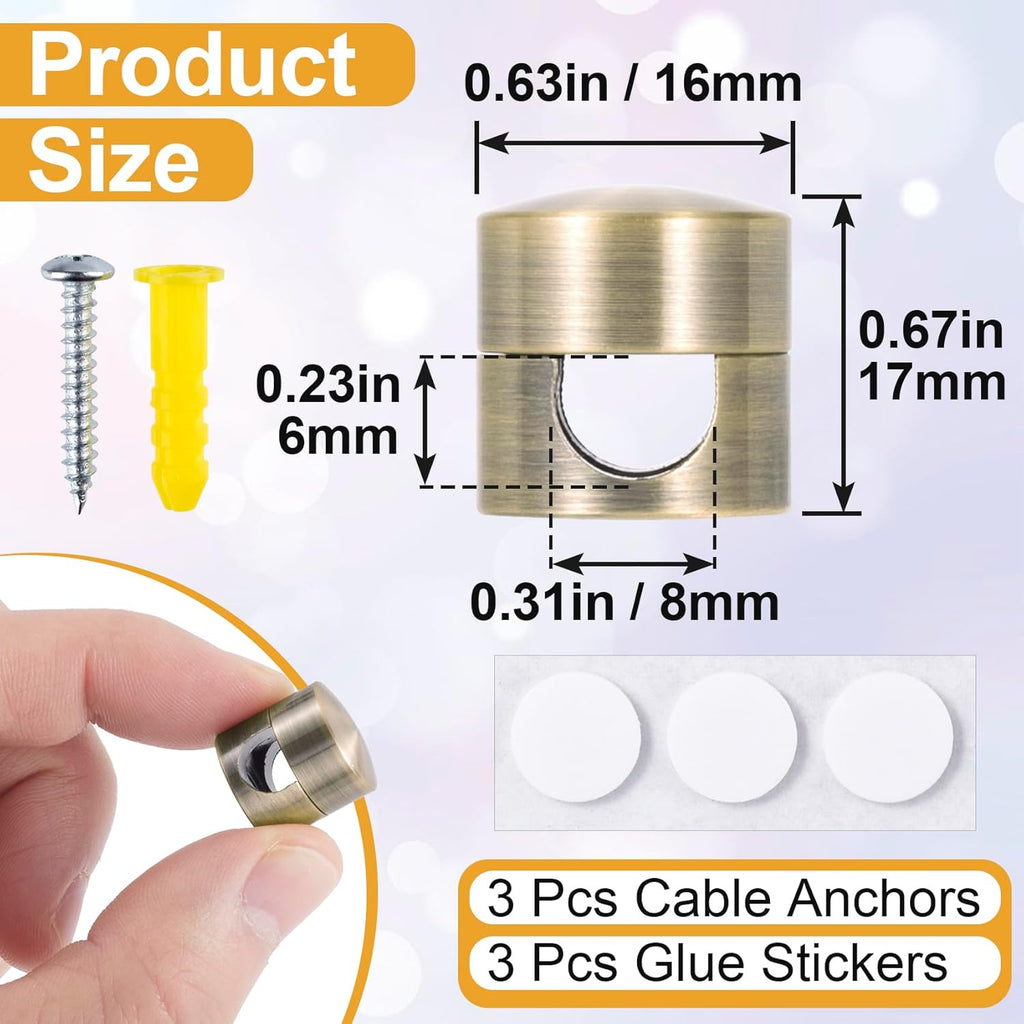 3Pcs Aluminum Cable Anchors - Gun Metal Adjustable Cord Holder, Heavy-Duty Adhesive Wire Organizer for Desk & Nightstand, Pro Charger Cable Management Clips