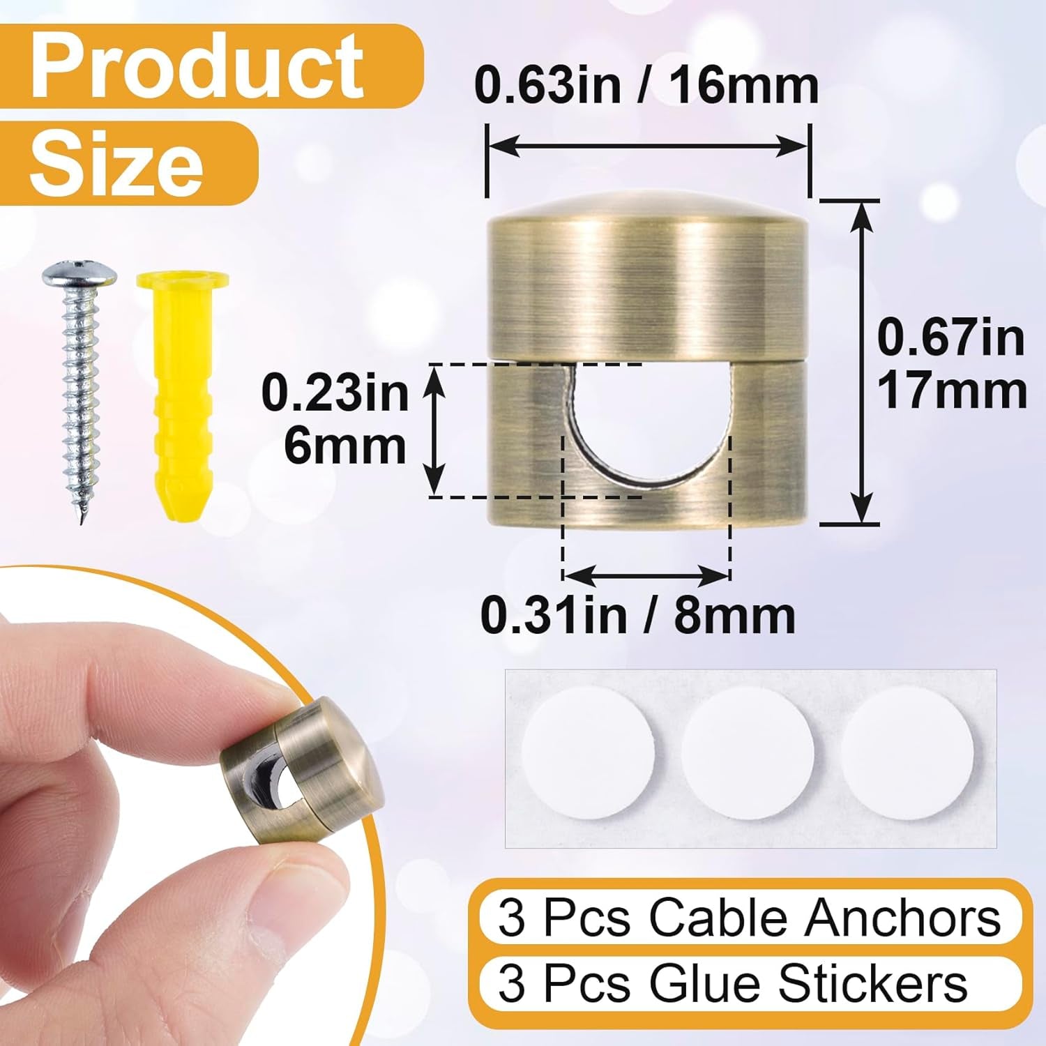 3Pcs Aluminum Cable Anchors - Gun Metal Adjustable Cord Holder, Heavy-Duty Adhesive Wire Organizer for Desk & Nightstand, Pro Charger Cable Management Clips