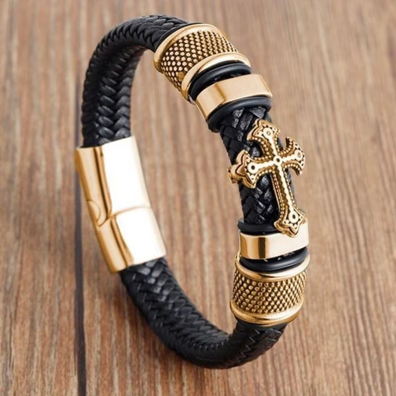 Men’s Classic Multilayer Leather Bracelet – Stylish Braided Wristband with Metal Magnetic Clasp | Fashion Accessory & Gift for Modern Gentlemen