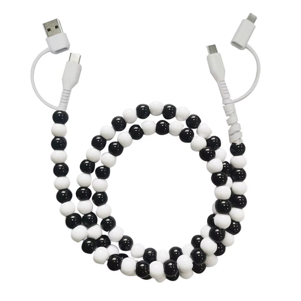 4-in-1 Beaded Fast Charging Cable for iPhone – 60W PD3.0 High-Speed Data Sync Cord, Tangle-Free Stylish Beads Design, Universal USB Charger