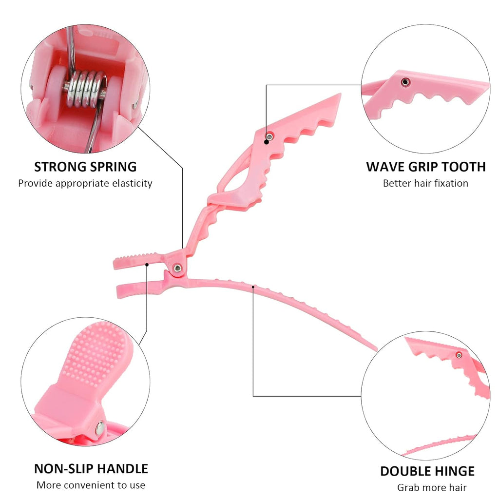 12pcs Pink Alligator Hair Clips for Styling & Sectioning, No Crease Duck Bill Clips for Makeup, Salon Hair Clips for Thin & Thick Hair Women Girls