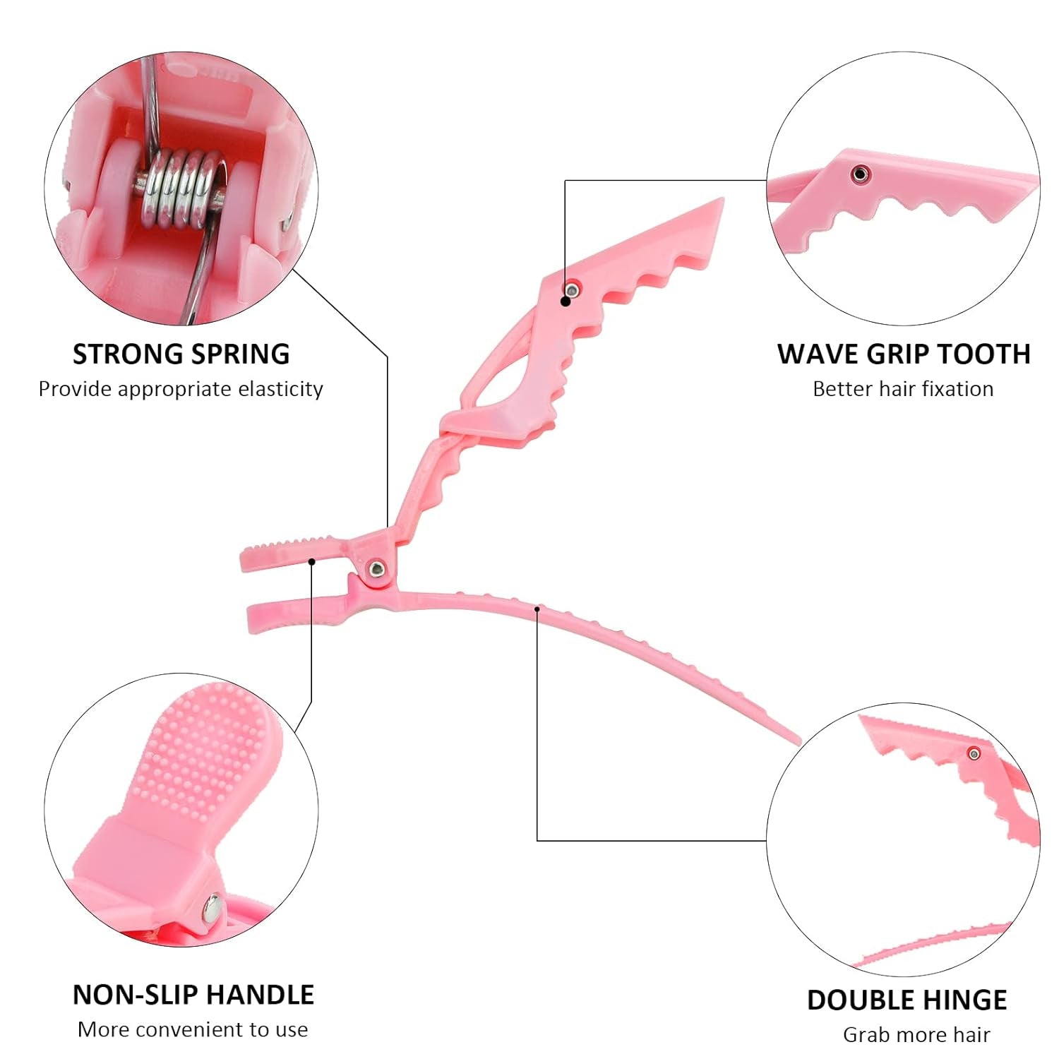 12pcs Pink Alligator Hair Clips for Styling & Sectioning, No Crease Duck Bill Clips for Makeup, Salon Hair Clips for Thin & Thick Hair Women Girls