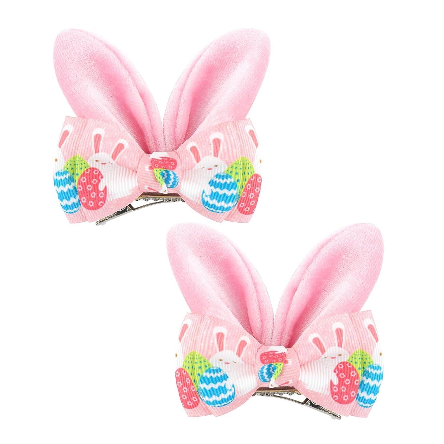Easter Bunny Ears Hair Bow Clips - 2Pcs Pink Rabbit & Carrot Hairpins for Girls, Cute Handmade Holiday Hair Accessories for Easter Egg Hunts, Parties & Gifts
