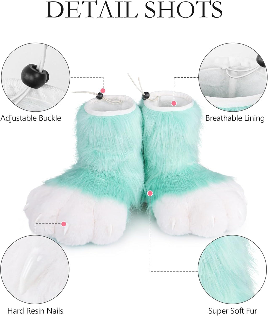 Cosplay Cat Furry Paw Shoes for Adults, Animal Claw Slippers, Fursuit Feet Accessories, Plush Costume Footwear for Halloween, Anime, Roleplay