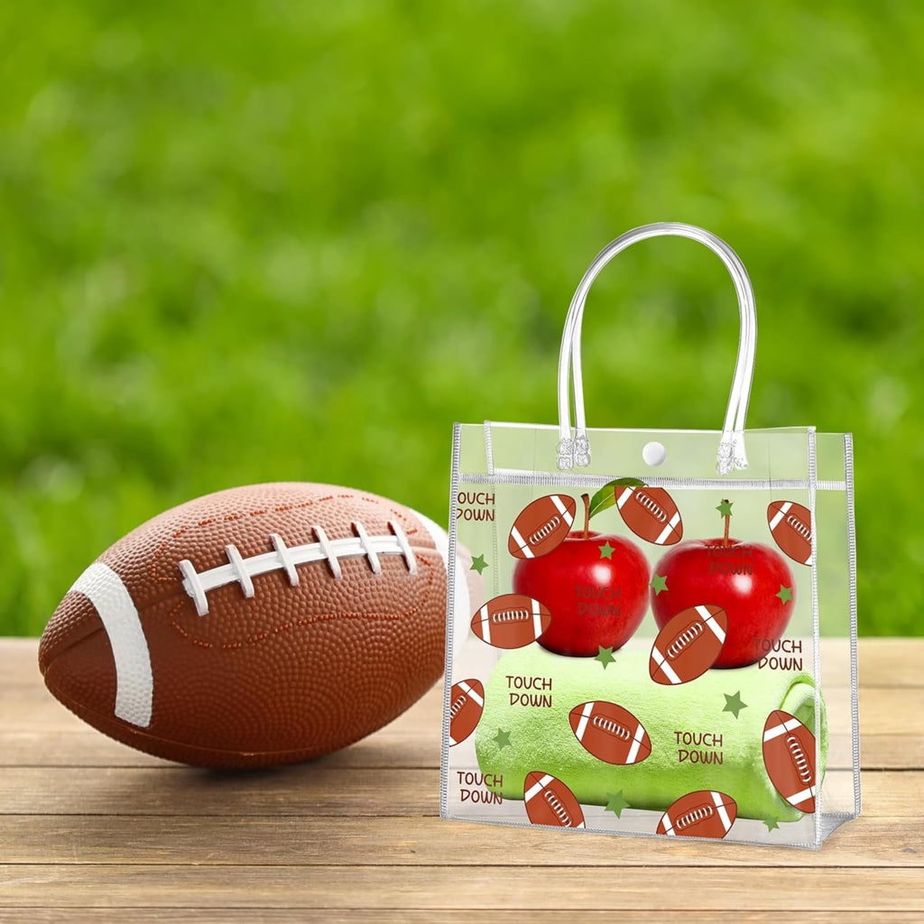 20 Pcs Football Party Treat Bags with Handles, Clear PVC Snack Bags for Kids Birthday, Sports Favors, Team Parties, Goodie Bags 8x8x3.15''