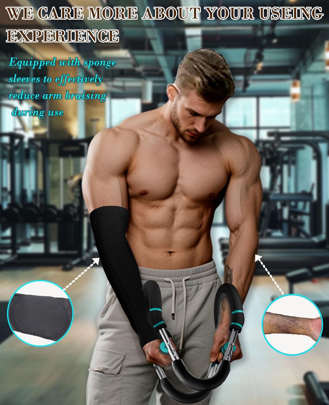 Adjustable Twister Arm Trainer - 9 Levels Chest Workout Equipment for Men, Upper Body Power Bar with Foam Wrist Sleeves, Portable Muscle Trainer for Home Gym