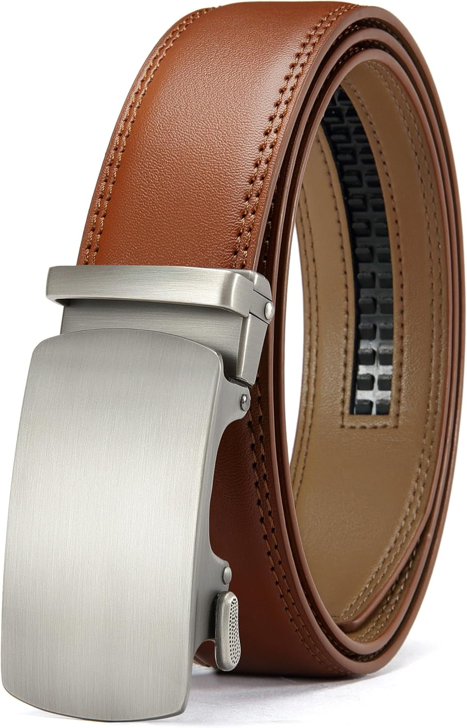 Men’s Leather Ratchet Belt 35mm, Adjustable Trim-to-Fit Waist Belt with Automatic Buckle, Micro-Adjust Comfort for Dress, Jeans & Casual Wear