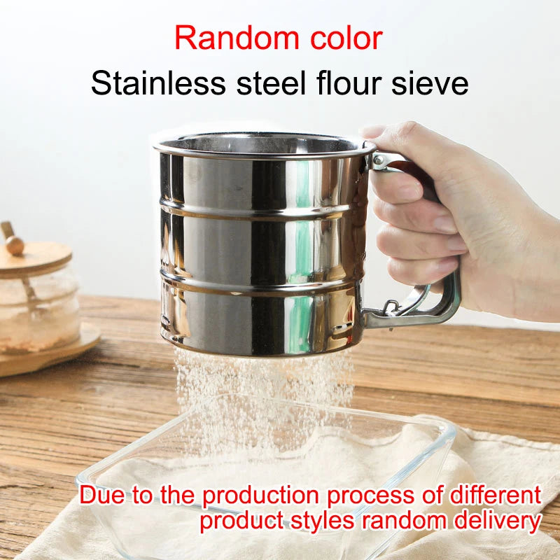 Stainless Steel Flour Sifter for Baking – Fine Mesh Powder Sugar Shaker with Hand Press Design | Professional Kitchen Tool for Smooth, Lump-Free Flour