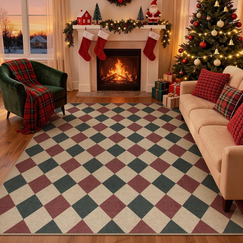 Checkered 2x6 Runner Rug - Washable Black Checkerboard Kitchen Mat, Non-Slip Indoor Outdoor Hallway Carpet, Low Pile Entryway Rug for Laundry & Mudroom