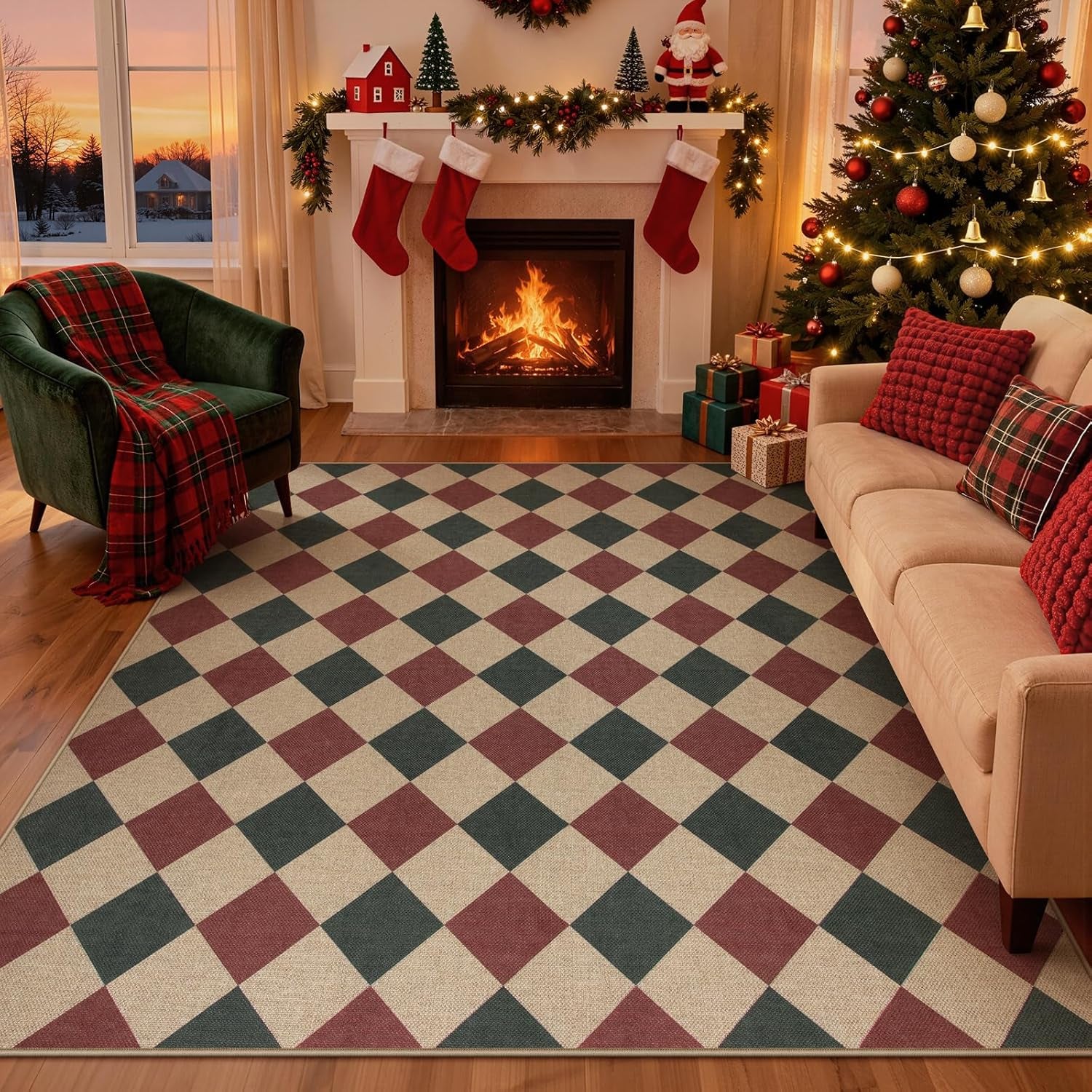 Checkered 2x6 Runner Rug - Washable Black Checkerboard Kitchen Mat, Non-Slip Indoor Outdoor Hallway Carpet, Low Pile Entryway Rug for Laundry & Mudroom