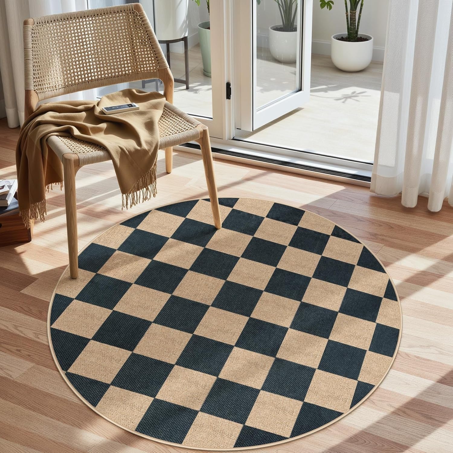 Checkered 2x6 Runner Rug - Washable Black Checkerboard Kitchen Mat, Non-Slip Indoor Outdoor Hallway Carpet, Low Pile Entryway Rug for Laundry & Mudroom