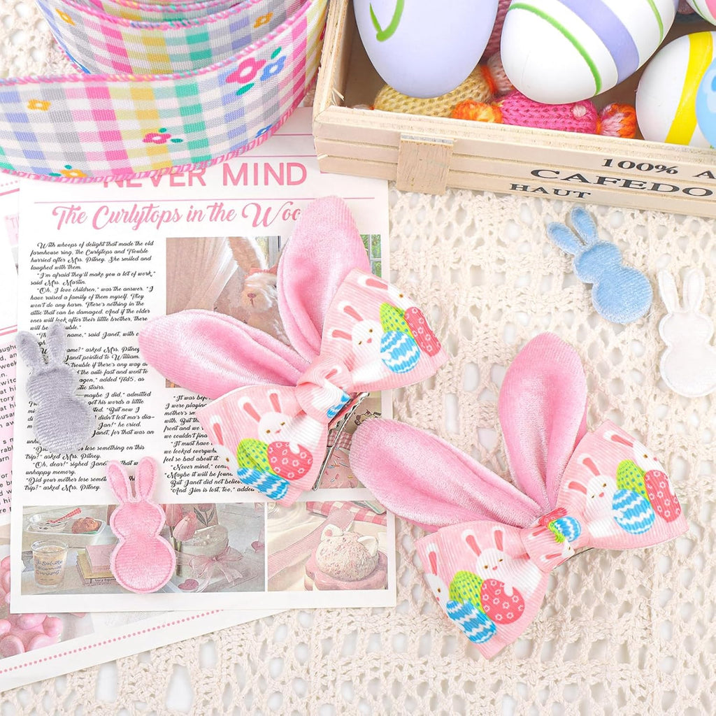 Easter Bunny Ears Hair Bow Clips - 2Pcs Pink Rabbit & Carrot Hairpins for Girls, Cute Handmade Holiday Hair Accessories for Easter Egg Hunts, Parties & Gifts