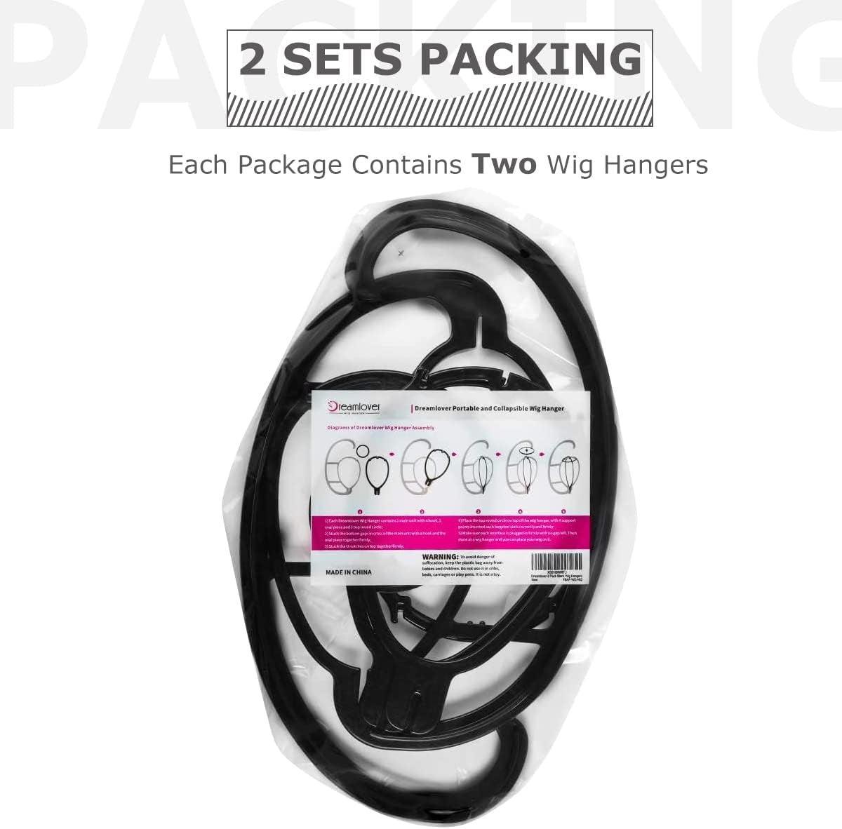 Hanging Wig Stand 2 Pack, Space-Saving Wig Drying Stand Holder for Long & Short Wigs, Portable Travel Wig Hanger, Durable Plastic Wig Storage Rack