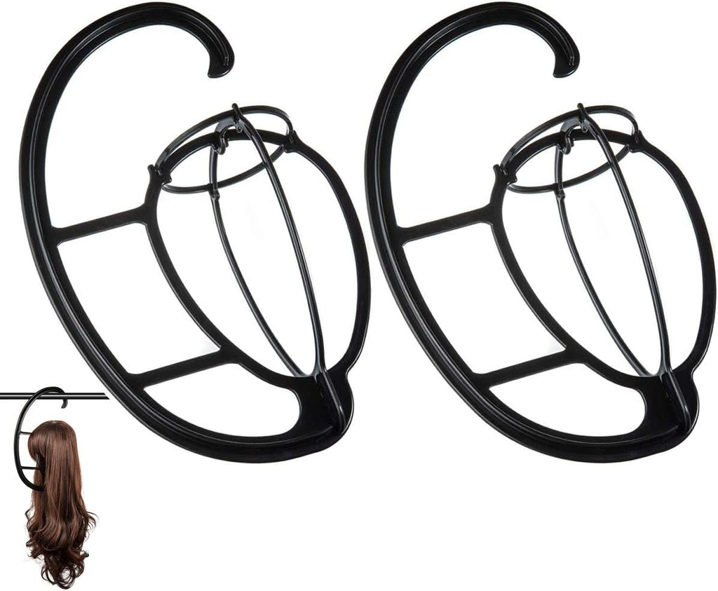 Hanging Wig Stand 2 Pack, Space-Saving Wig Drying Stand Holder for Long & Short Wigs, Portable Travel Wig Hanger, Durable Plastic Wig Storage Rack