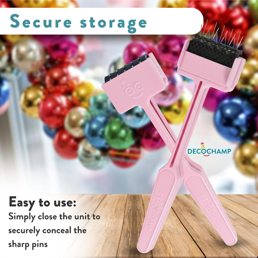 DECO POP Balloon Popper - Professional Decorator Striker Tool with 25 Steel Pins, Pink Whisper Party Supply Kit for Fast & Easy Event Cleanup & Balloon Games