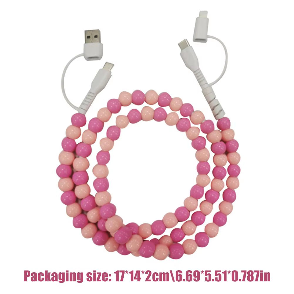 4-in-1 Beaded Fast Charging Cable for iPhone – 60W PD3.0 High-Speed Data Sync Cord, Tangle-Free Stylish Beads Design, Universal USB Charger