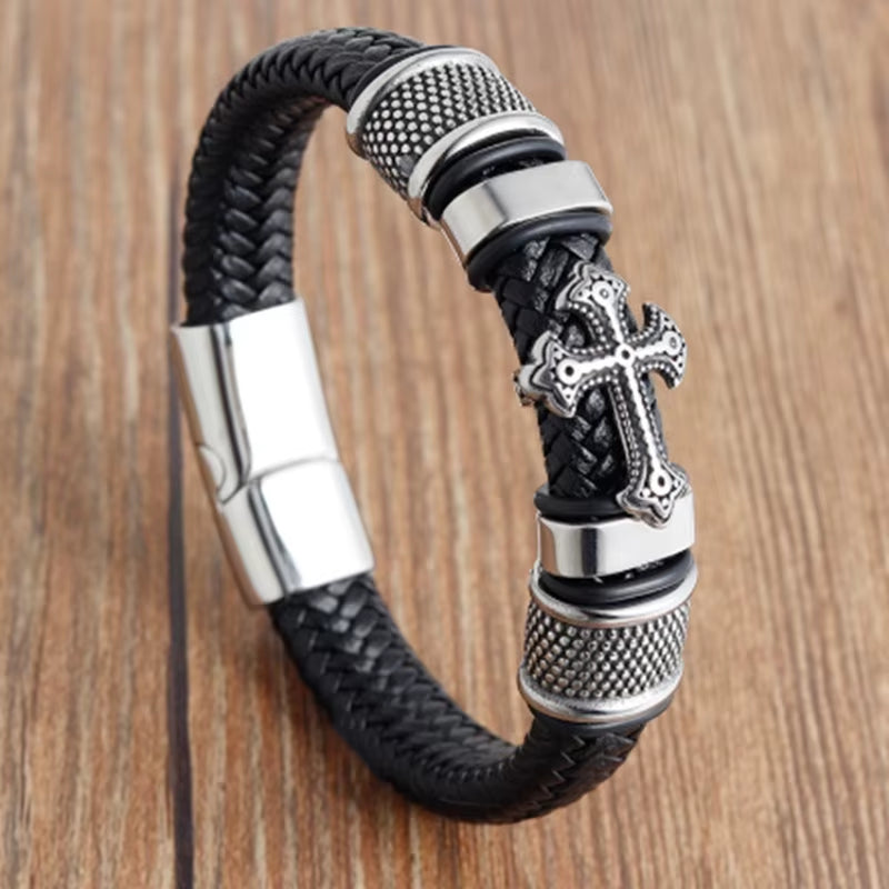 Men’s Classic Multilayer Leather Bracelet – Stylish Braided Wristband with Metal Magnetic Clasp | Fashion Accessory & Gift for Modern Gentlemen