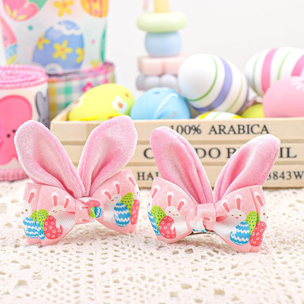 Easter Bunny Ears Hair Bow Clips - 2Pcs Pink Rabbit & Carrot Hairpins for Girls, Cute Handmade Holiday Hair Accessories for Easter Egg Hunts, Parties & Gifts