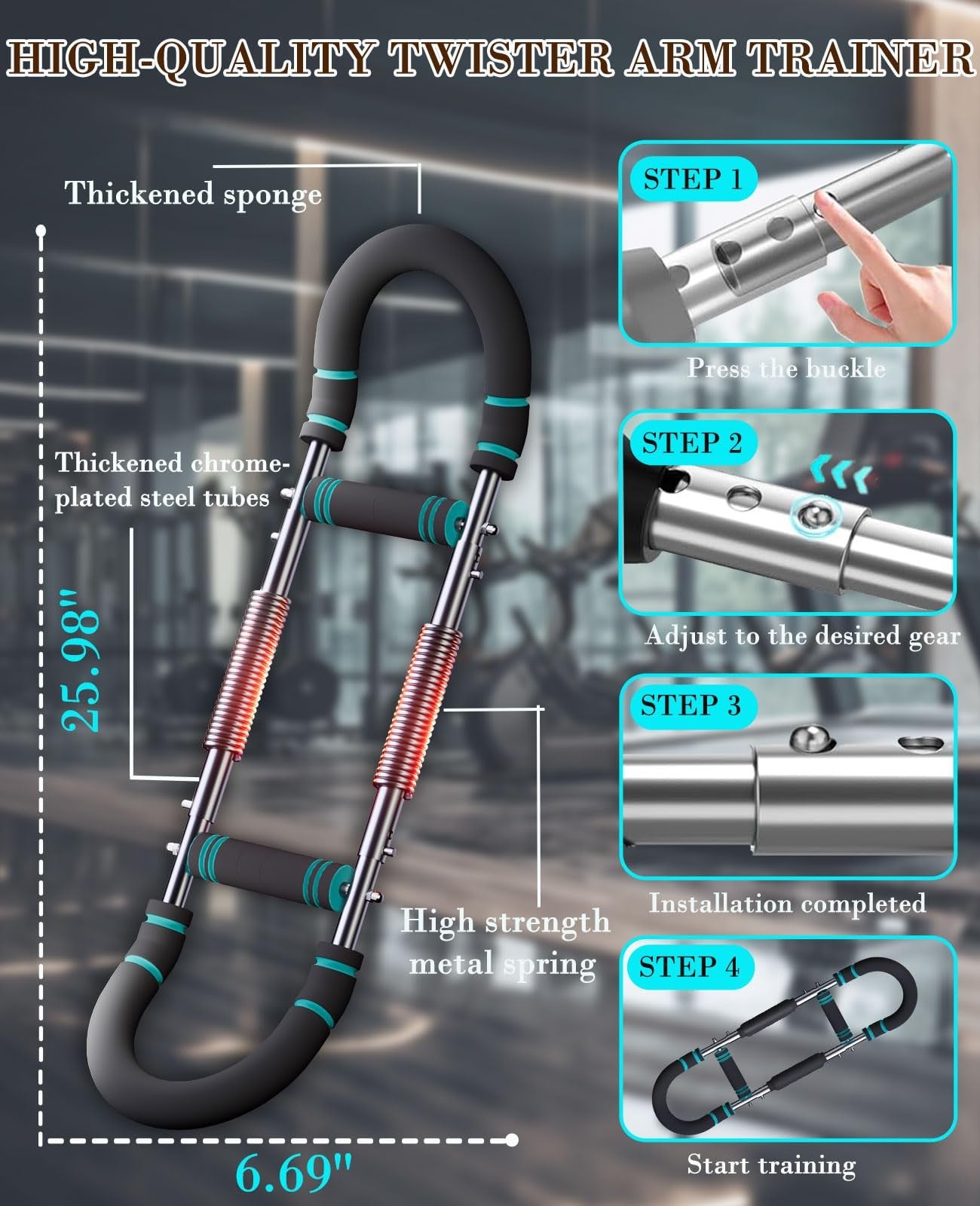 Adjustable Twister Arm Trainer - 9 Levels Chest Workout Equipment for Men, Upper Body Power Bar with Foam Wrist Sleeves, Portable Muscle Trainer for Home Gym