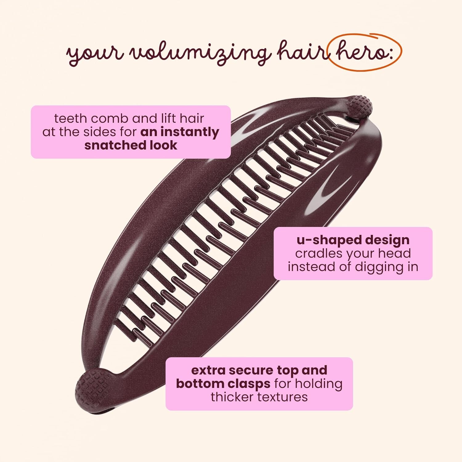 Banana Clip Hair Clips Set of 2, Large 6” Volumizing Hair Claw Clips for Thick & Thin Hair, Non-Slip Ponytail Holder, Black & Brown