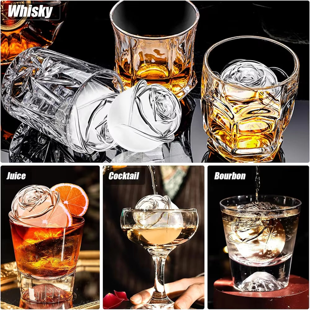 3D Rose Ice Cube Molds – Silicone Flower Shape Ice Maker for Cocktails, Whiskey & Juice | Elegant Reusable Ice Tray for Parties & Home Bar