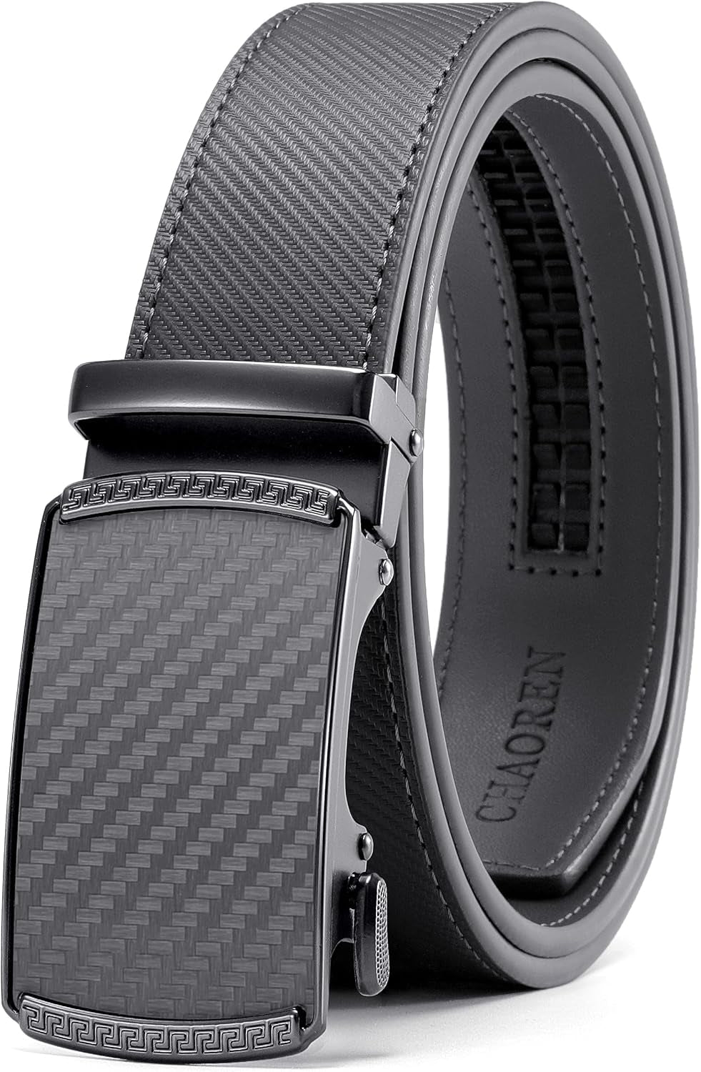 Men’s Leather Ratchet Belt 35mm, Adjustable Trim-to-Fit Waist Belt with Automatic Buckle, Micro-Adjust Comfort for Dress, Jeans & Casual Wear