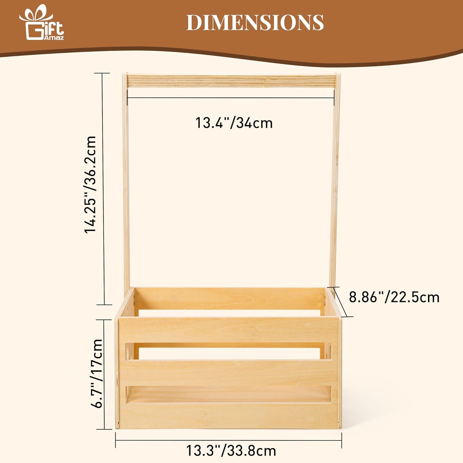 Wooden Baby Shower Crate Closet - DIY Nursery Storage Basket with Hanging Rack, Newborn Gift Hamper for Boys & Girls, Pregnancy Gift Idea for New Parents, 21"