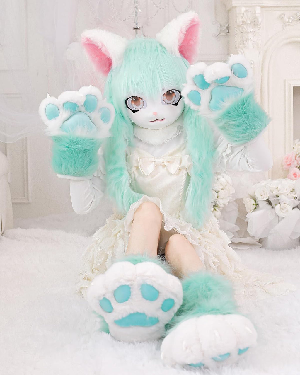 Cosplay Cat Furry Paw Shoes for Adults, Animal Claw Slippers, Fursuit Feet Accessories, Plush Costume Footwear for Halloween, Anime, Roleplay