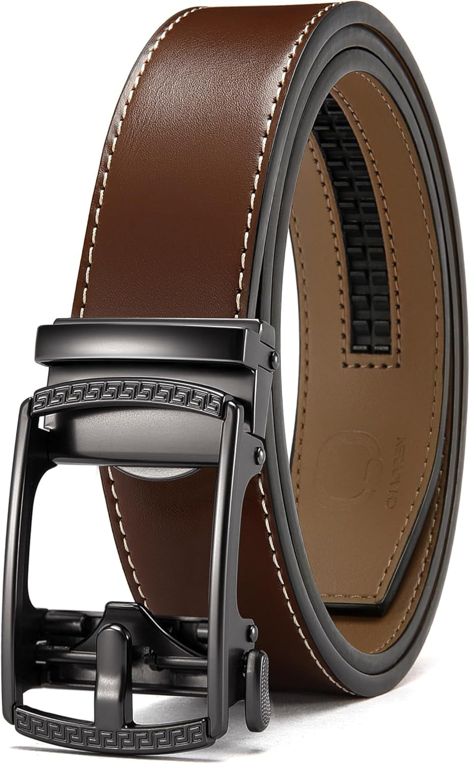 Men’s Leather Ratchet Belt 35mm, Adjustable Trim-to-Fit Waist Belt with Automatic Buckle, Micro-Adjust Comfort for Dress, Jeans & Casual Wear