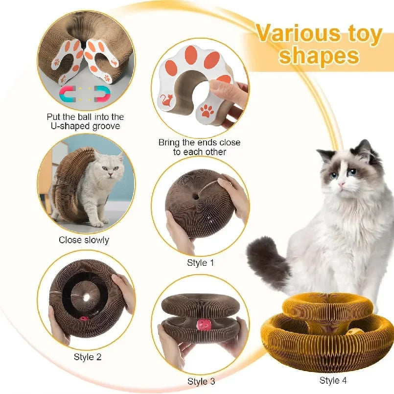Foldable Magic Organ Cat Scratching Board – Durable Recyclable Cardboard Cat Scratcher & Bed | Interactive Toy for Kittens to Play, Scratch & Relax