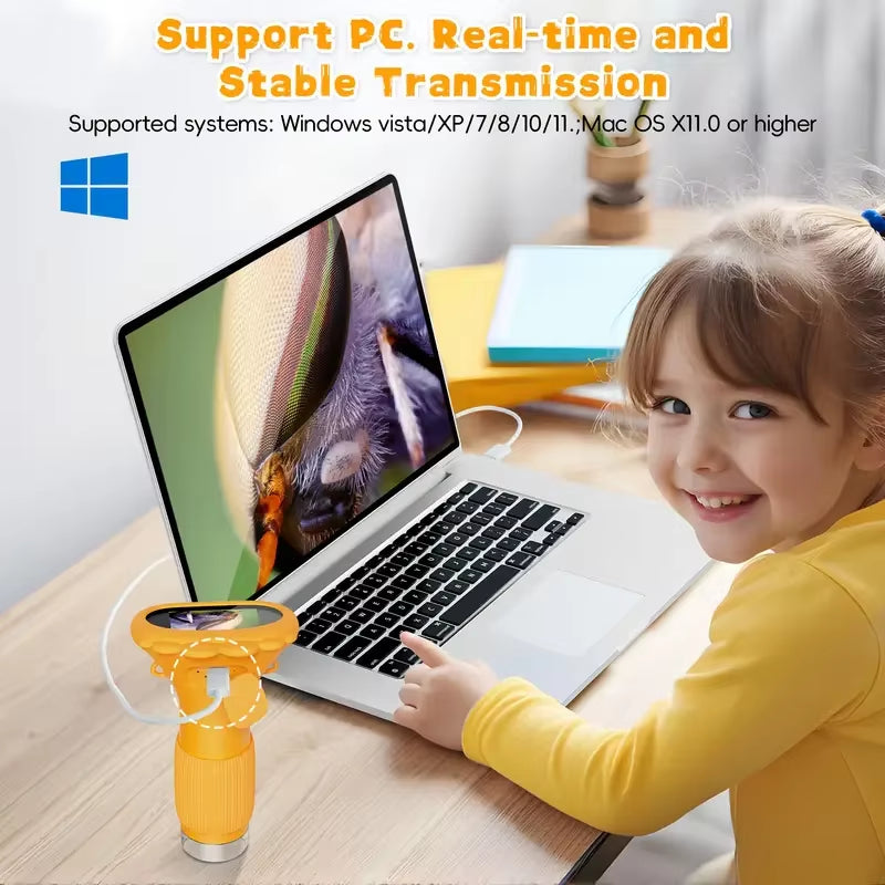 Kids Digital Microscope with HD Display Screen – 1000x Magnification, LED Light, Camera & Video Recorder | Educational Science Toy for Children’s STEM Learning (Yellow)