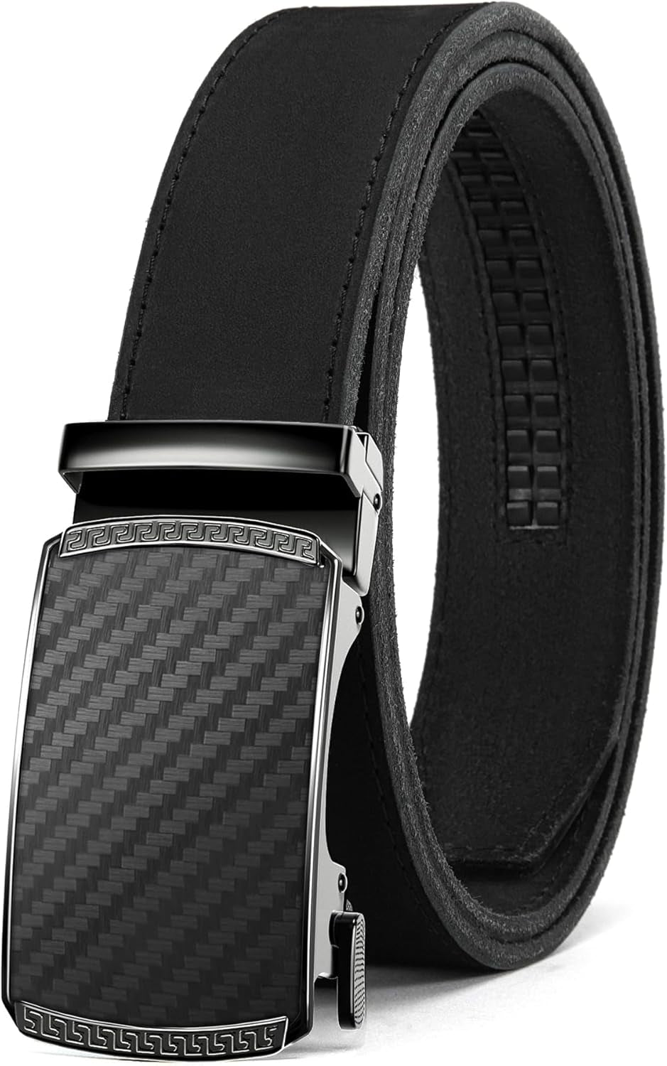 Men’s Leather Ratchet Belt 35mm, Adjustable Trim-to-Fit Waist Belt with Automatic Buckle, Micro-Adjust Comfort for Dress, Jeans & Casual Wear