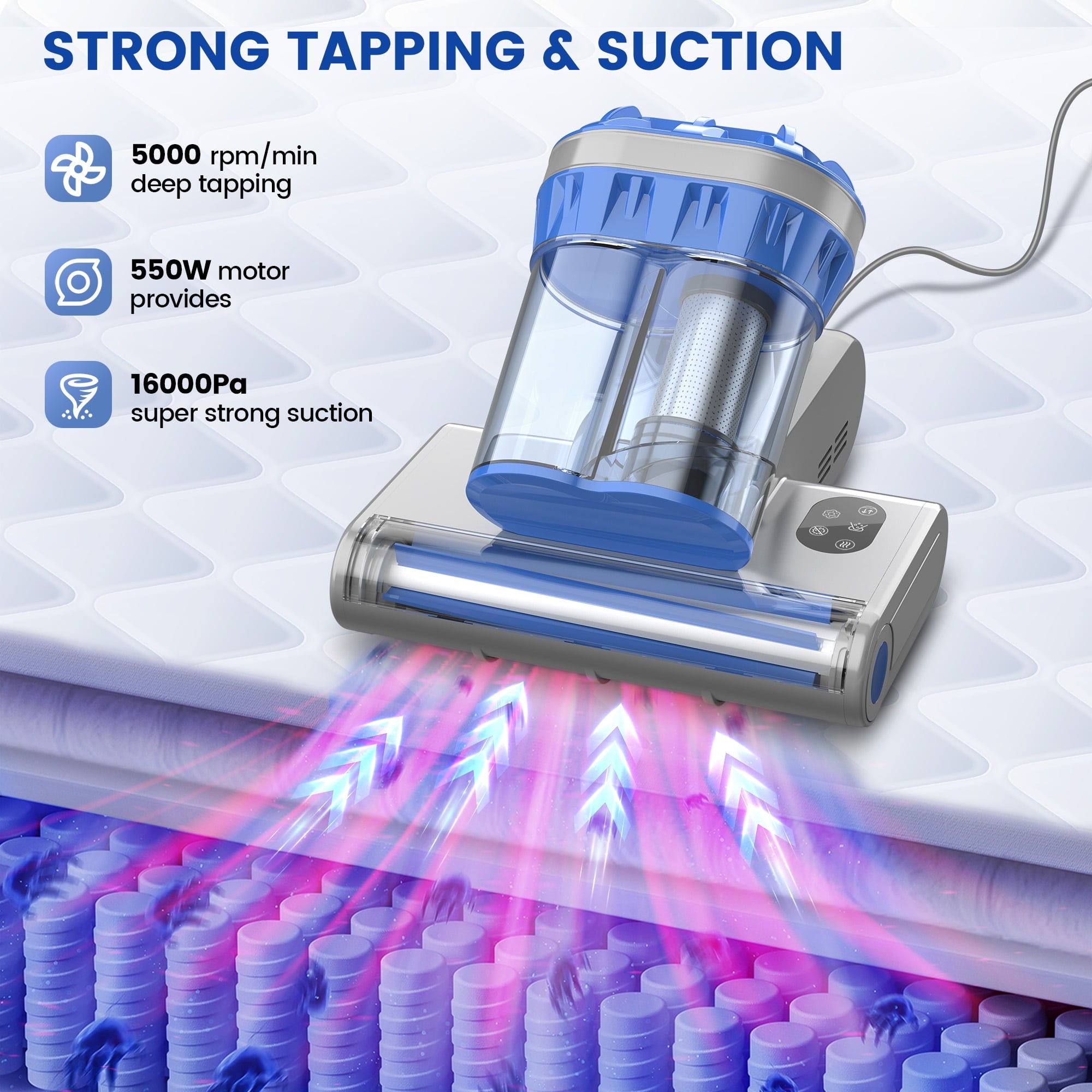 INSE UV-C Handheld Bed Vacuum Cleaner – 253.7nm UV Light Mite Remover with HEPA Filter, 16Kpa Suction & 70°C Heat for Mattress, Sofa & Bedding
