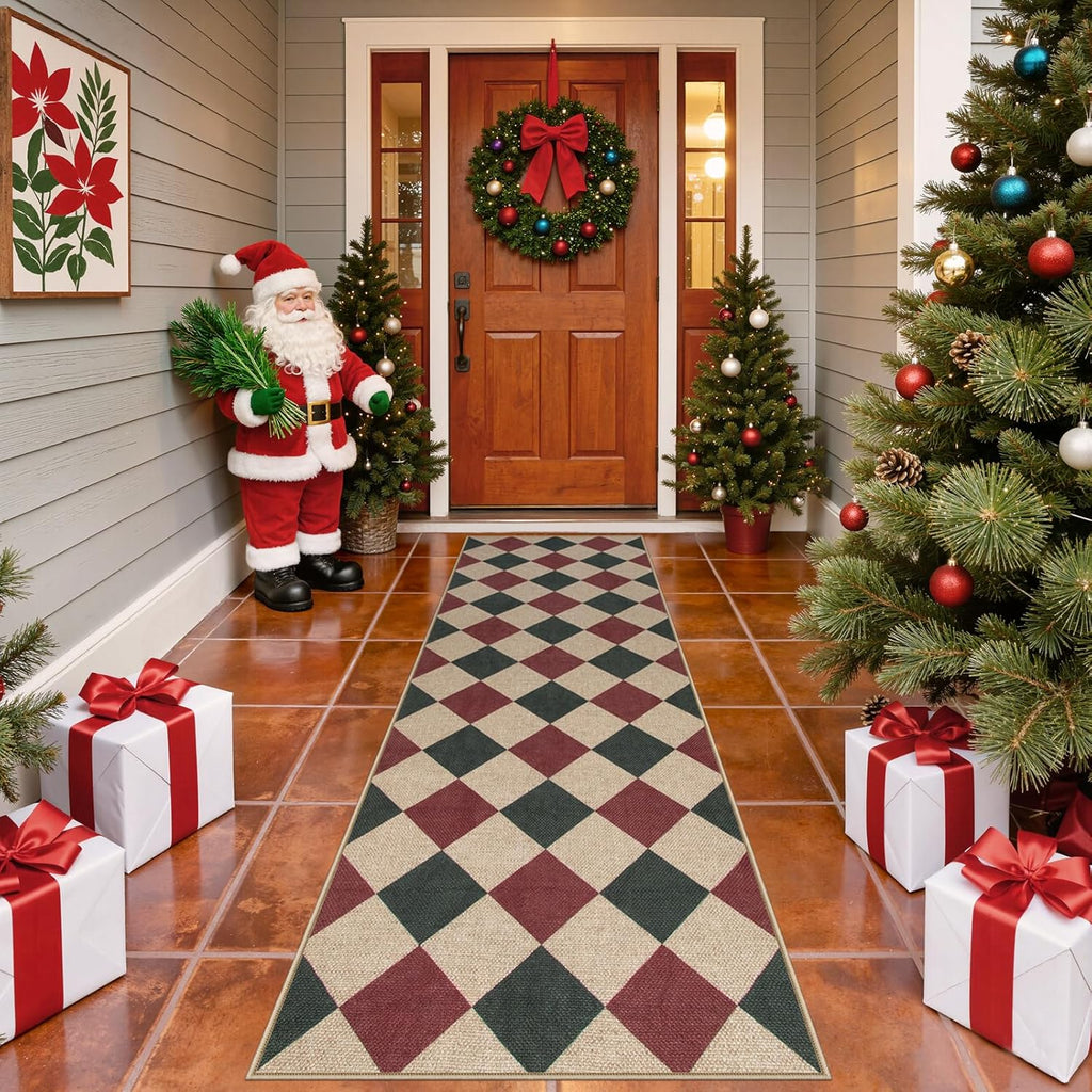 Checkered 2x6 Runner Rug - Washable Black Checkerboard Kitchen Mat, Non-Slip Indoor Outdoor Hallway Carpet, Low Pile Entryway Rug for Laundry & Mudroom