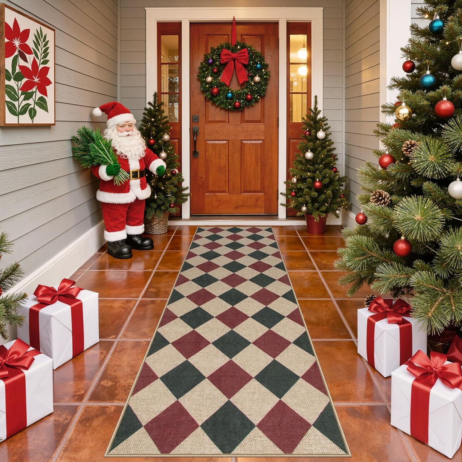 Checkered 2x6 Runner Rug - Washable Black Checkerboard Kitchen Mat, Non-Slip Indoor Outdoor Hallway Carpet, Low Pile Entryway Rug for Laundry & Mudroom