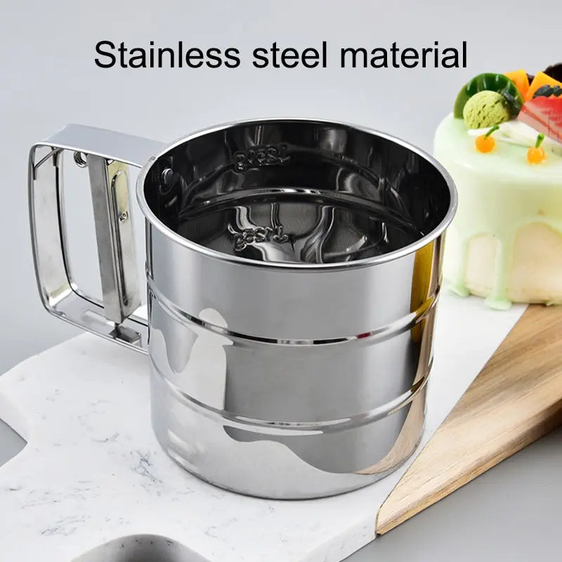 Stainless Steel Flour Sifter for Baking – Fine Mesh Powder Sugar Shaker with Hand Press Design | Professional Kitchen Tool for Smooth, Lump-Free Flour