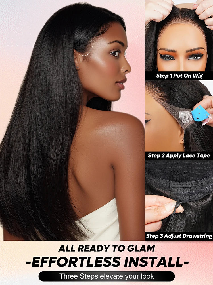 13x6 Bye Bye Knots Glueless Lace Front Wig – Bone Straight Human Hair Wig, Pre-Plucked & Bleached Knots, Ready-to-Wear Natural Look | Megalook HD Wig for Women
