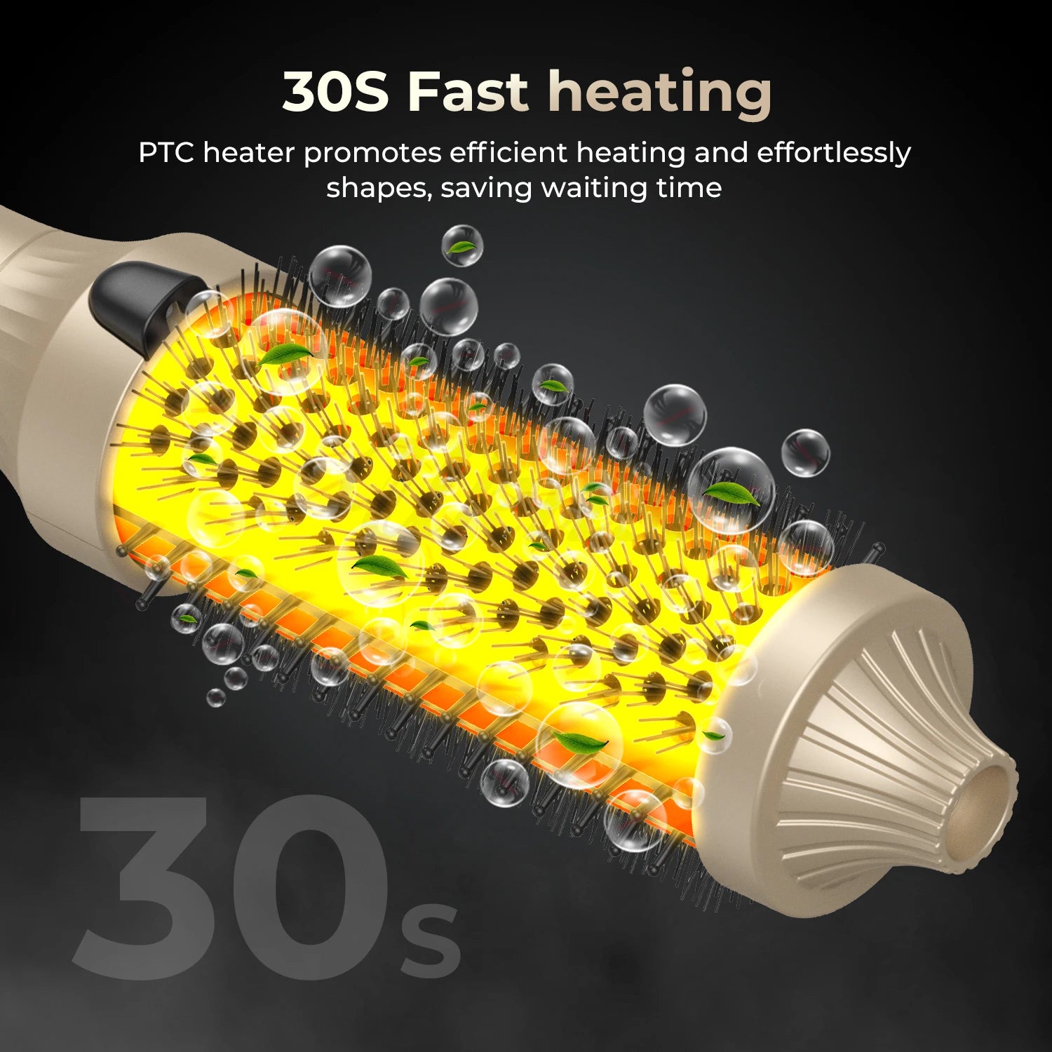 1.5-Inch Heated Round Thermal Brush – Tourmaline Ceramic Hair Curler with Negative Ion Technology | Dual Voltage Styling Brush for Smooth, Frizz-Free, Voluminous Hair (Gold)