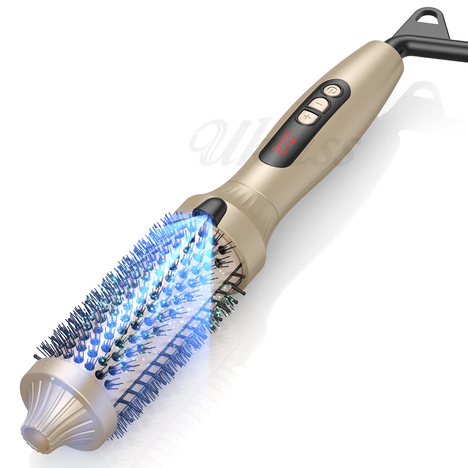 1.5-Inch Heated Round Thermal Brush – Tourmaline Ceramic Hair Curler with Negative Ion Technology | Dual Voltage Styling Brush for Smooth, Frizz-Free, Voluminous Hair (Gold)