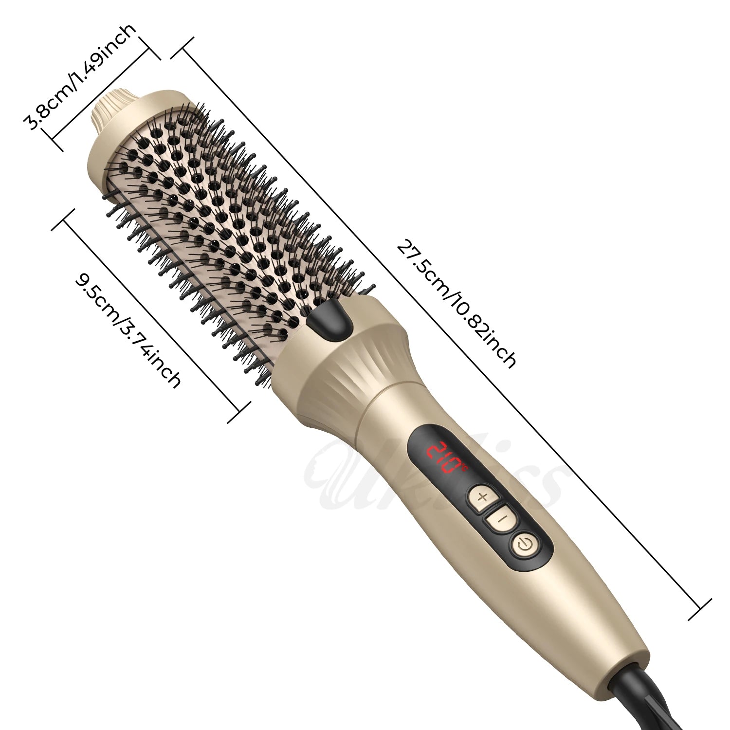 1.5-Inch Heated Round Thermal Brush – Tourmaline Ceramic Hair Curler with Negative Ion Technology | Dual Voltage Styling Brush for Smooth, Frizz-Free, Voluminous Hair (Gold)