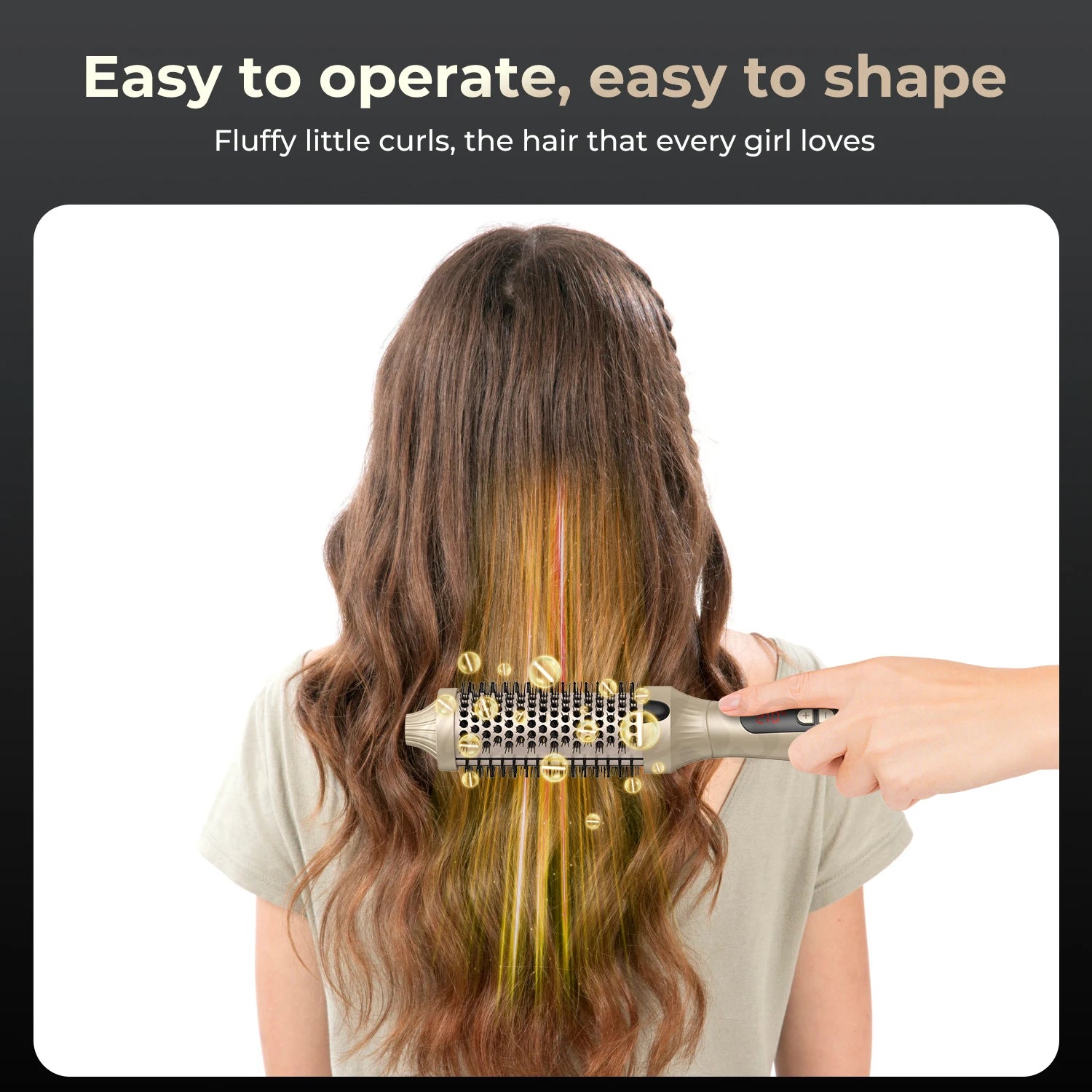 1.5-Inch Heated Round Thermal Brush – Tourmaline Ceramic Hair Curler with Negative Ion Technology | Dual Voltage Styling Brush for Smooth, Frizz-Free, Voluminous Hair (Gold)